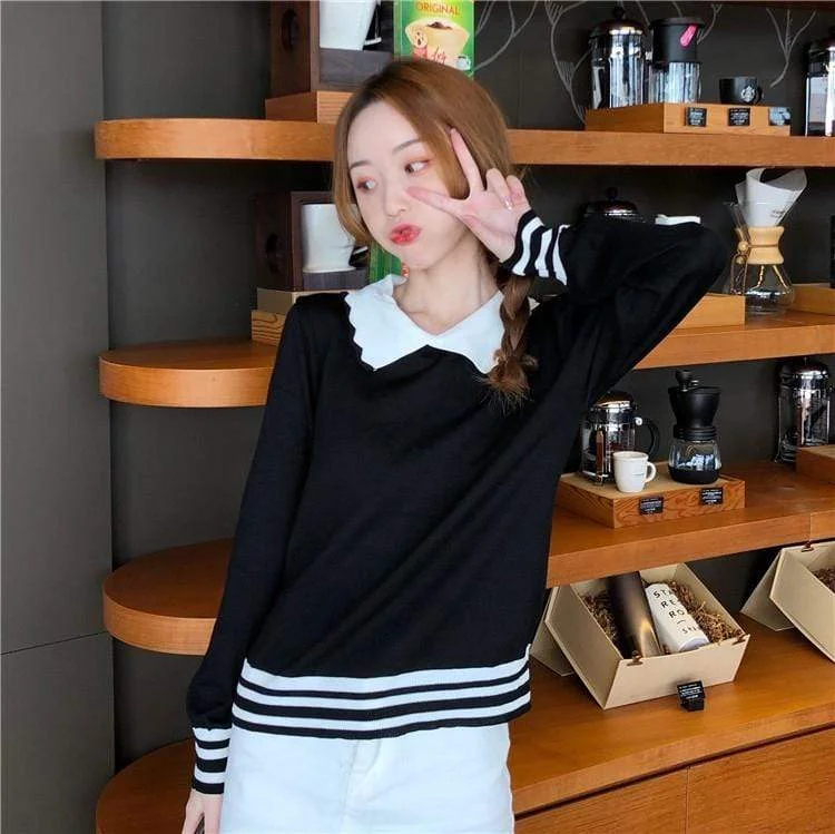 Women's Kawaii Peter Pan Collar Stripes Shirts