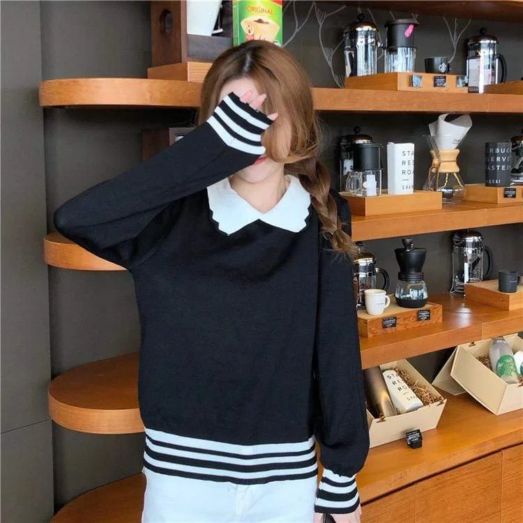 Women's Kawaii Peter Pan Collar Stripes Shirts