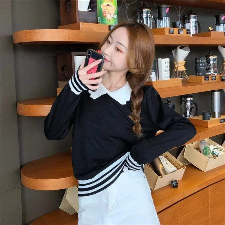 Women's Kawaii Peter Pan Collar Stripes Shirts