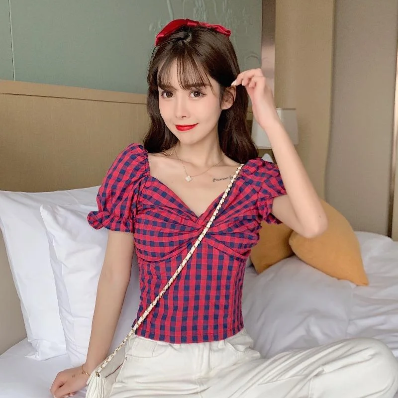 Women's Kawaii Slim Fitted Plaid Shirts