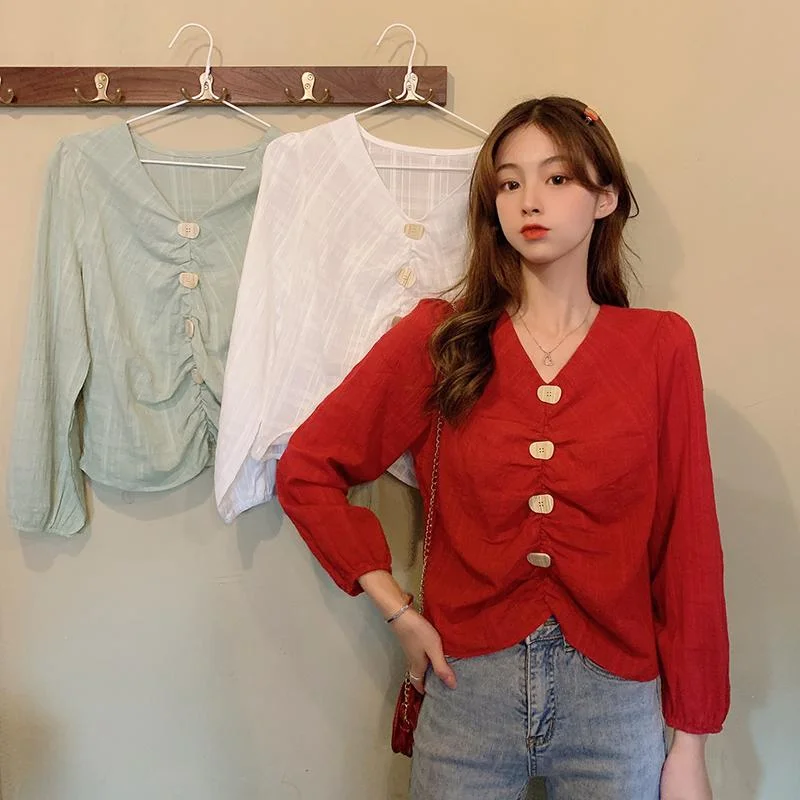 Women's Kawaii V-neck Long Sleeved Shirts