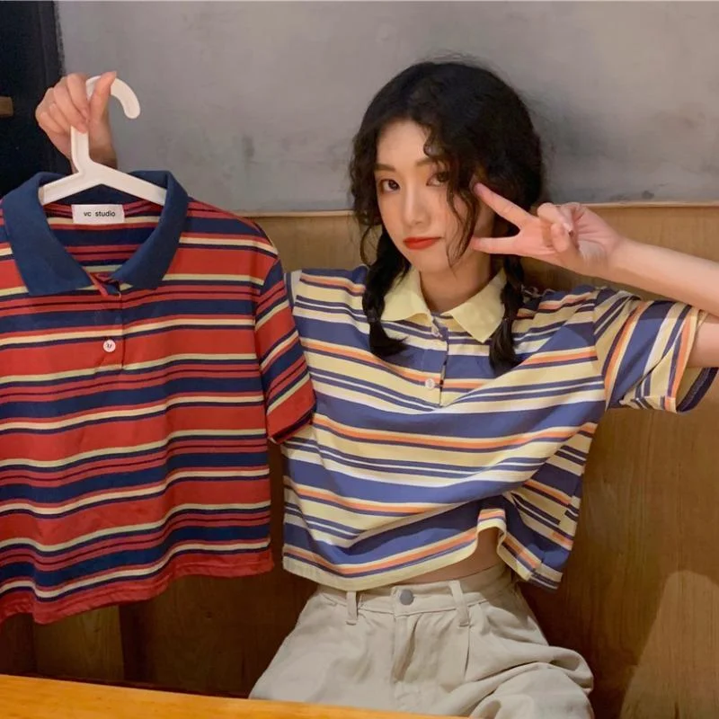 Women's Lovely Contrast Color Striped Shirts