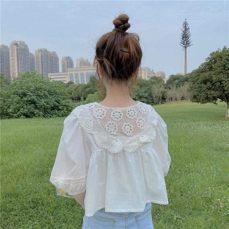 Women's Lovely Cutout Loose Lace Splicing Shirts