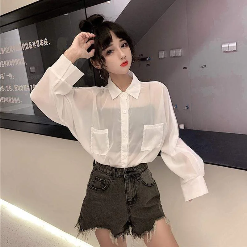 Women's Lovely Long Sleeved Loose Chiffon Shirts