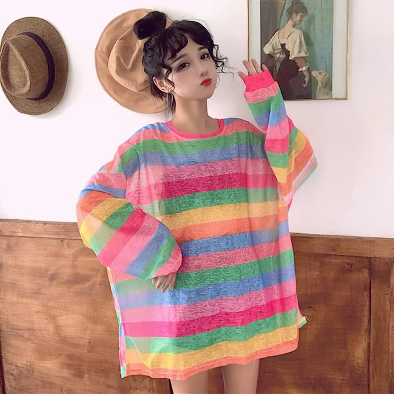 Women's Rainbow Stripes Loose Shirts