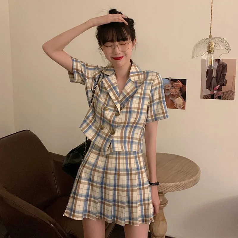 Women's Retro Plaid Double Breasted Shirts