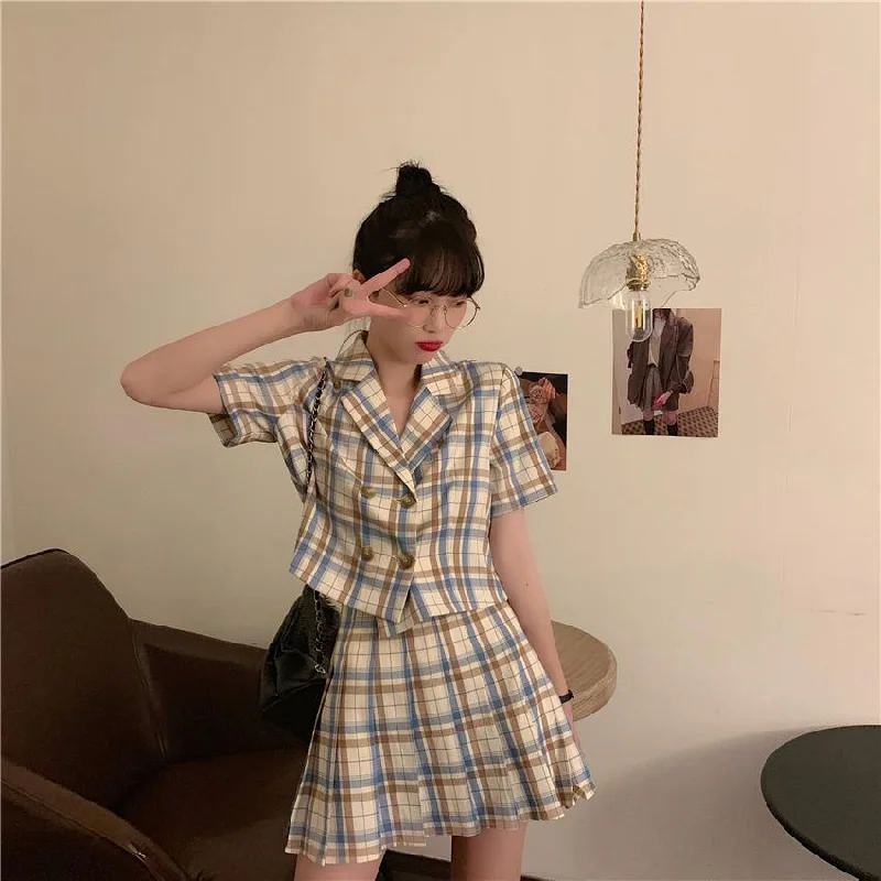 Women's Retro Plaid Double Breasted Shirts