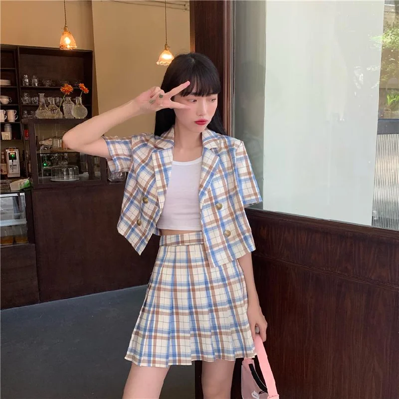 Women's Retro Plaid Double Breasted Shirts