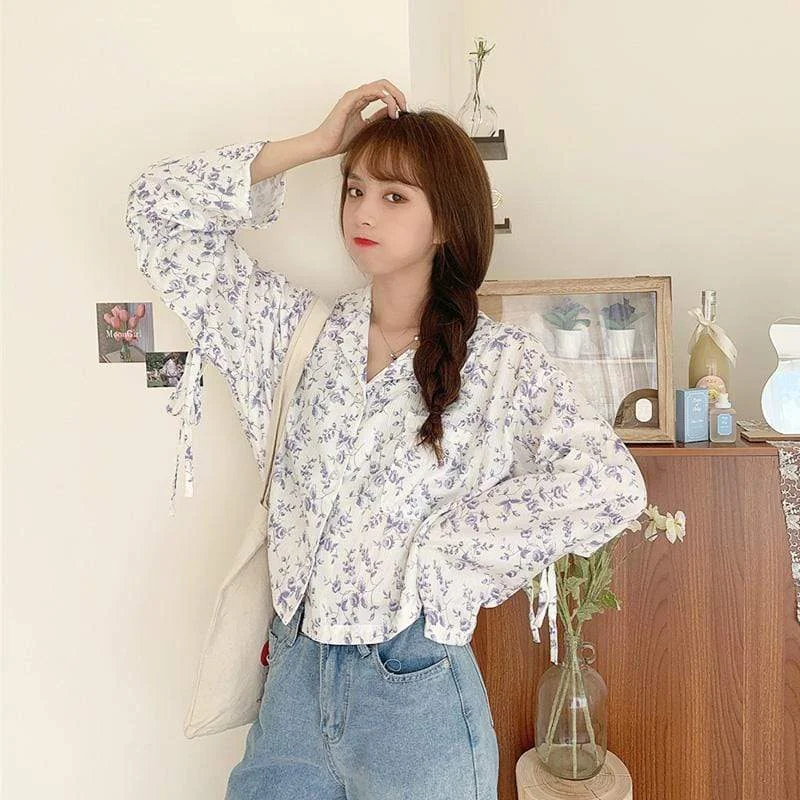 Women's Sweet Long Sleeved Floral Loose Shirts