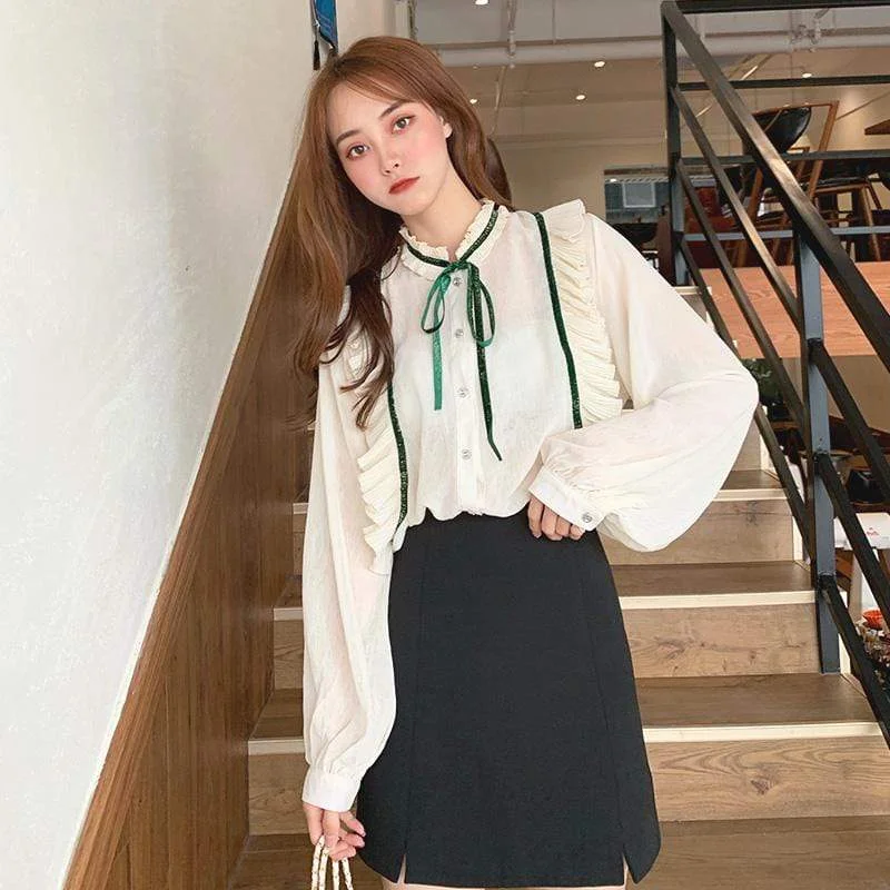 Women's Sweet Ruffles Single-breasted Chiffon Shirts