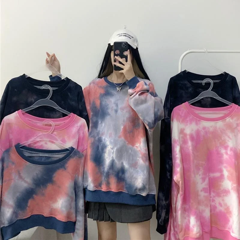 Women's Sweet Tie Dye Long Sleeved Maxi Shirts