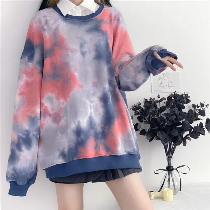 Women's Sweet Tie Dye Long Sleeved Maxi Shirts