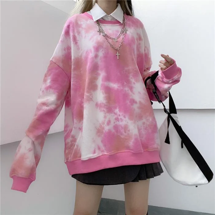 Women's Sweet Tie Dye Long Sleeved Maxi Shirts