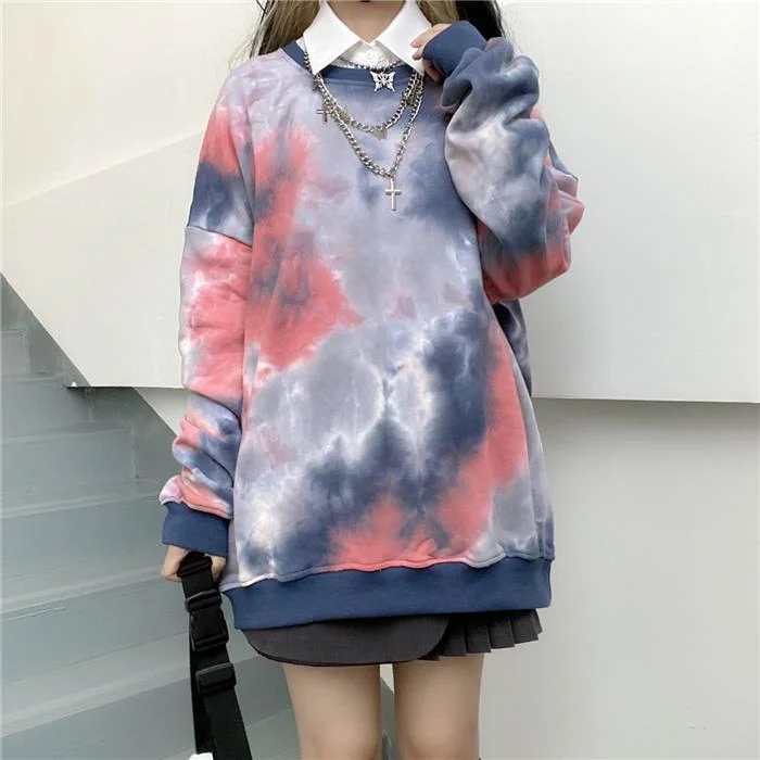 Women's Sweet Tie Dye Long Sleeved Maxi Shirts