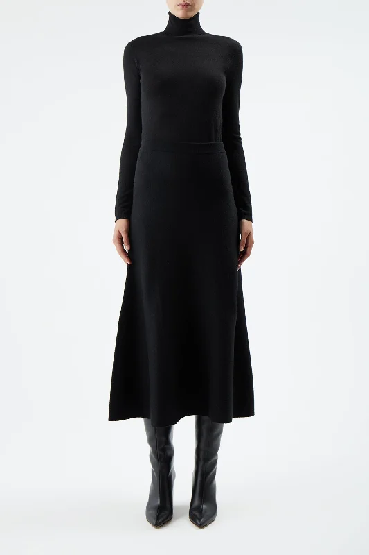 Costa Knit Turtleneck in Black Cashmere Silk