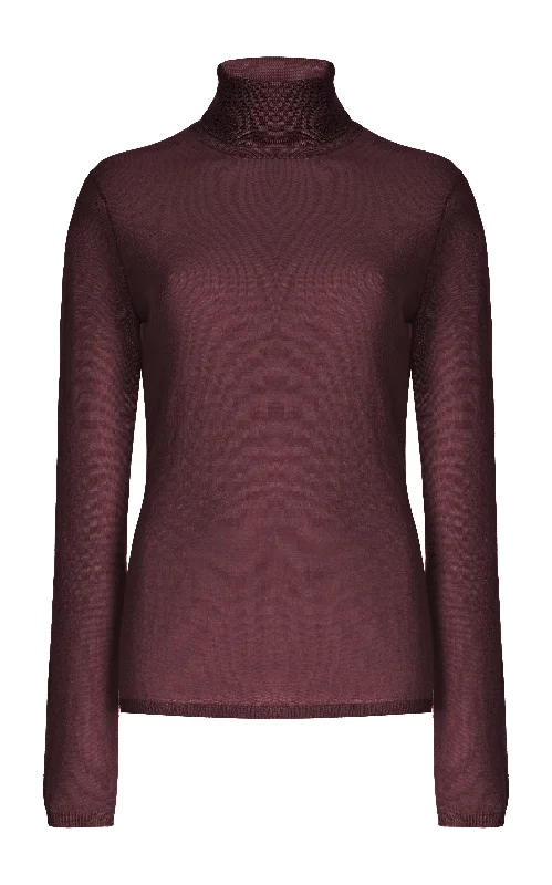 Costa Knit Turtleneck in Deep Bordeaux Cashmere Silk