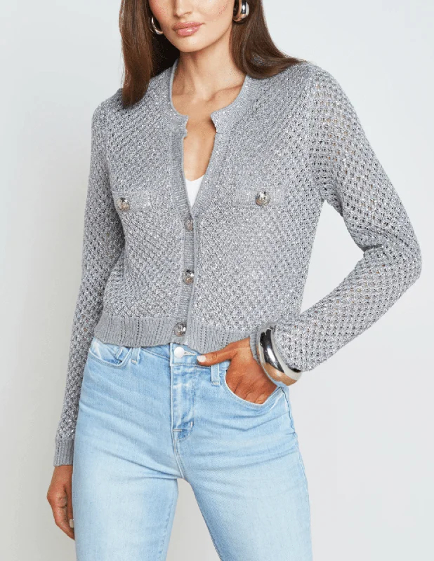 L'Agence Blanca Sequin Cropped Sequin Cardigan