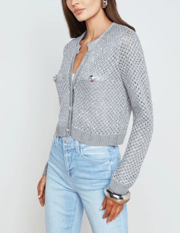 L'Agence Blanca Sequin Cropped Sequin Cardigan