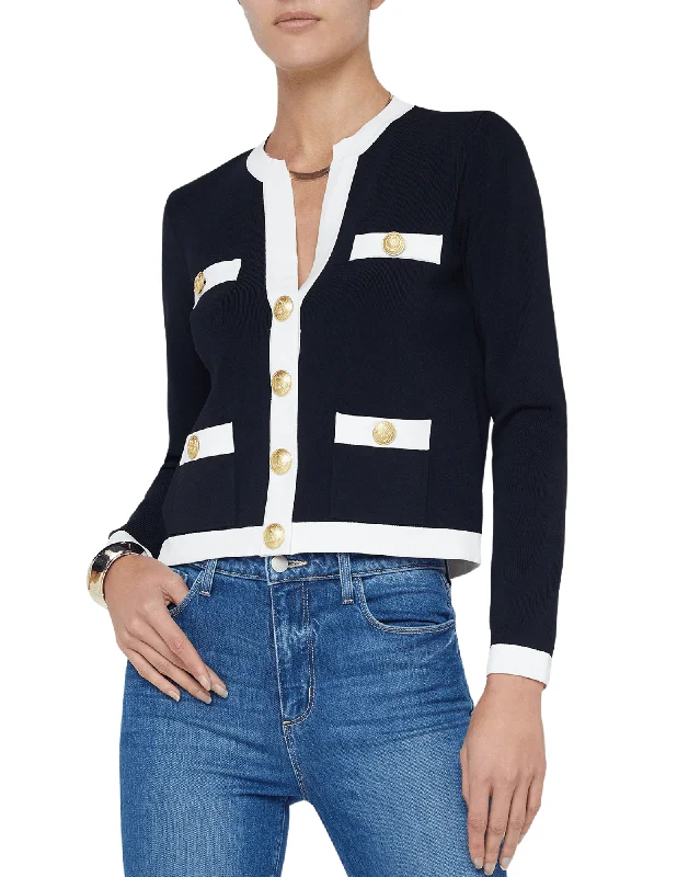 L'Agence Estafania Contrast Trim Cardigan