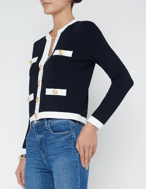 L'Agence Estafania Contrast Trim Cardigan