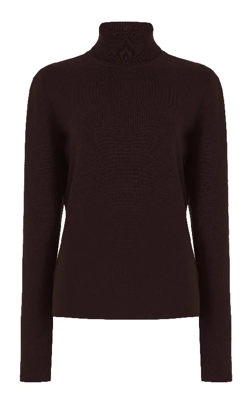 May Knit Turtleneck in Chocolate Merino Wool Cashmere