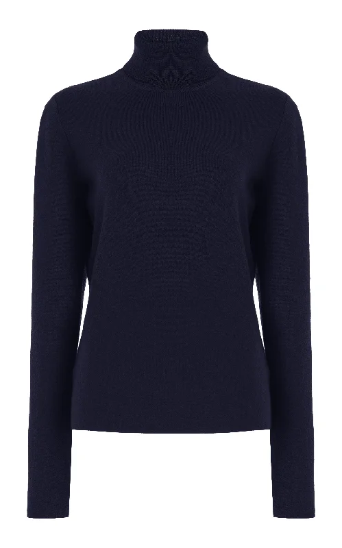 May Knit Turtleneck in Dark Navy Merino Wool Cashmere