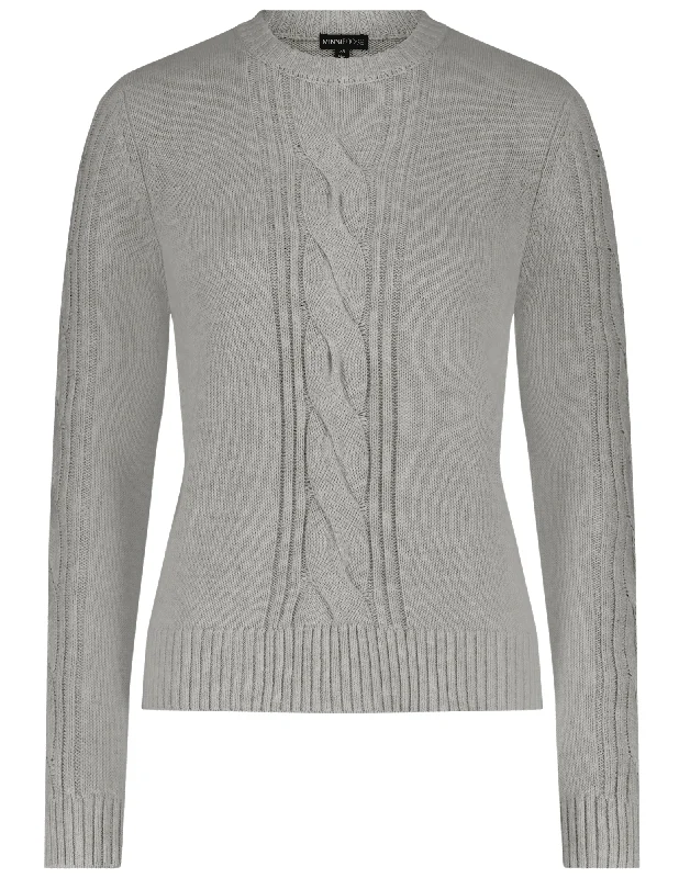 Minnie Rose Cotton Cashmere Center Cable Crop Sweater