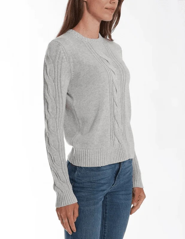 Minnie Rose Cotton Cashmere Center Cable Crop Sweater