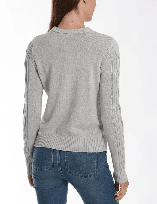 Minnie Rose Cotton Cashmere Center Cable Crop Sweater