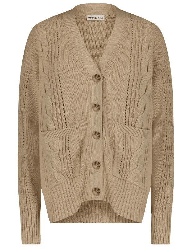 Minnie Rose Cotton Cashmere Oversized Cable Cardigan