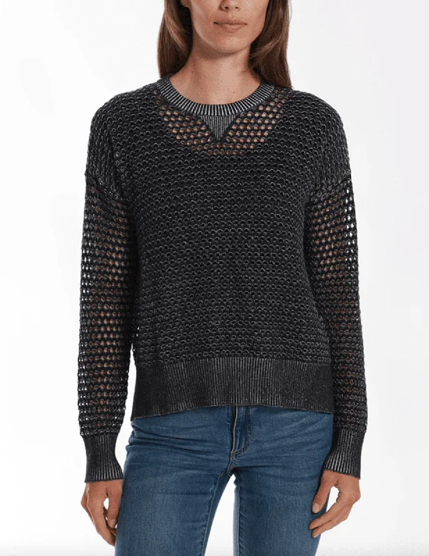 Minnie Rose Cotton Cashmere Plaited Mesh Sweater