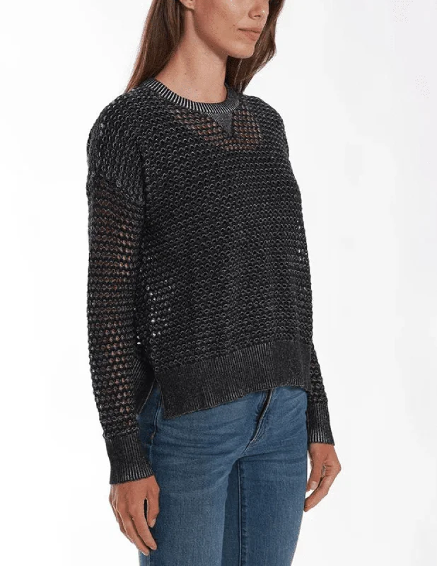 Minnie Rose Cotton Cashmere Plaited Mesh Sweater