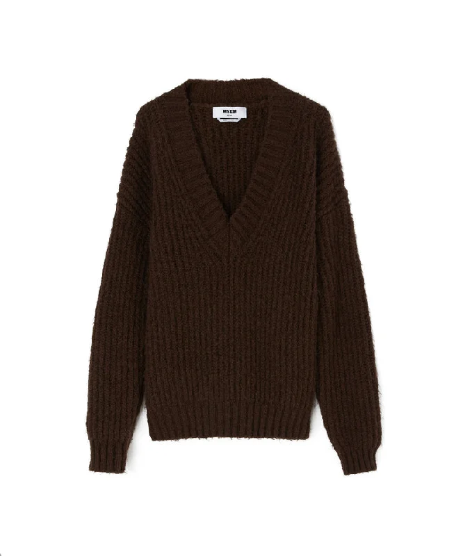 Blended wool v-neck sweater ""Warm Winter""  Chocolate