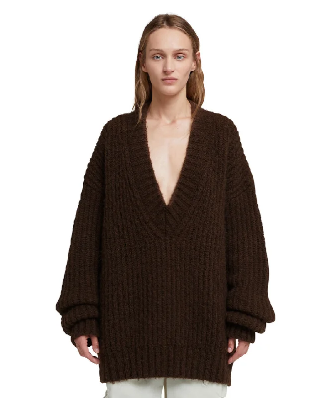 Blended wool v-neck sweater ""Warm Winter""  Chocolate