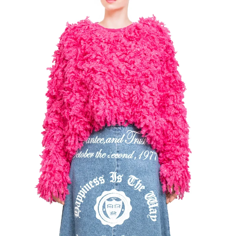 Sweater with ""Boucle Meta fur"" concept Fucsia