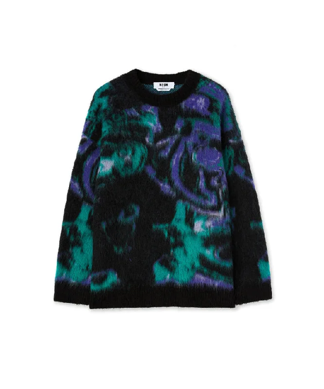 Rounded-collar sweater with ""Magma"" print Green