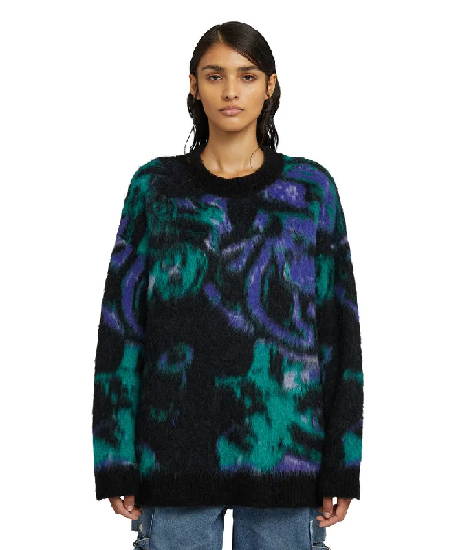 Rounded-collar sweater with ""Magma"" print Green