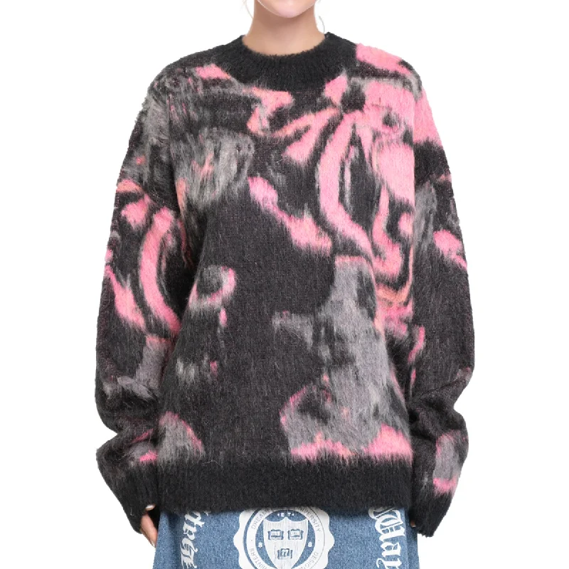 Rounded-collar sweater with ""Magma"" print Pink