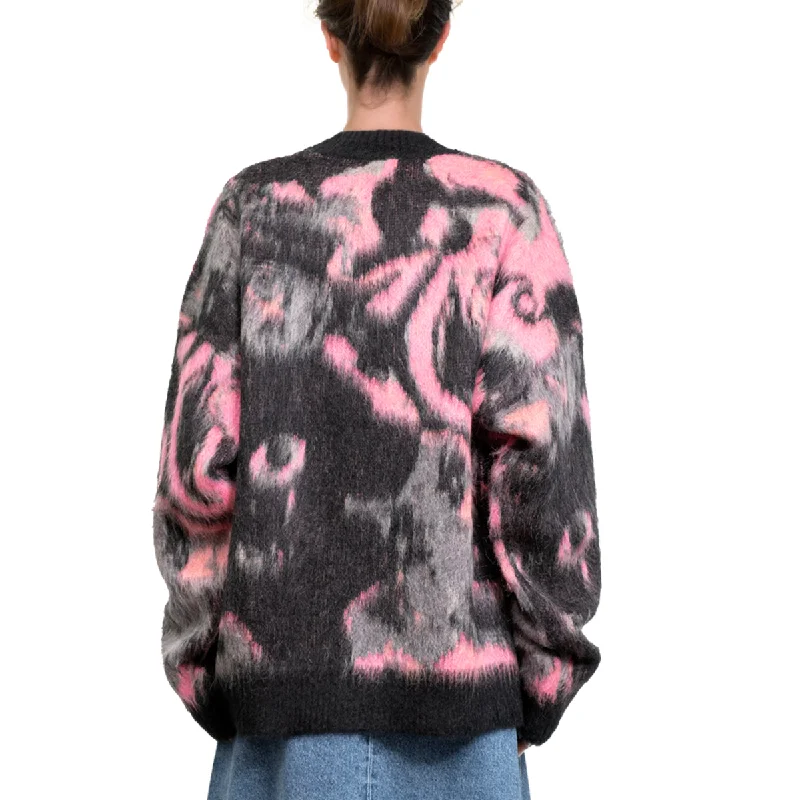 Rounded-collar sweater with ""Magma"" print Pink