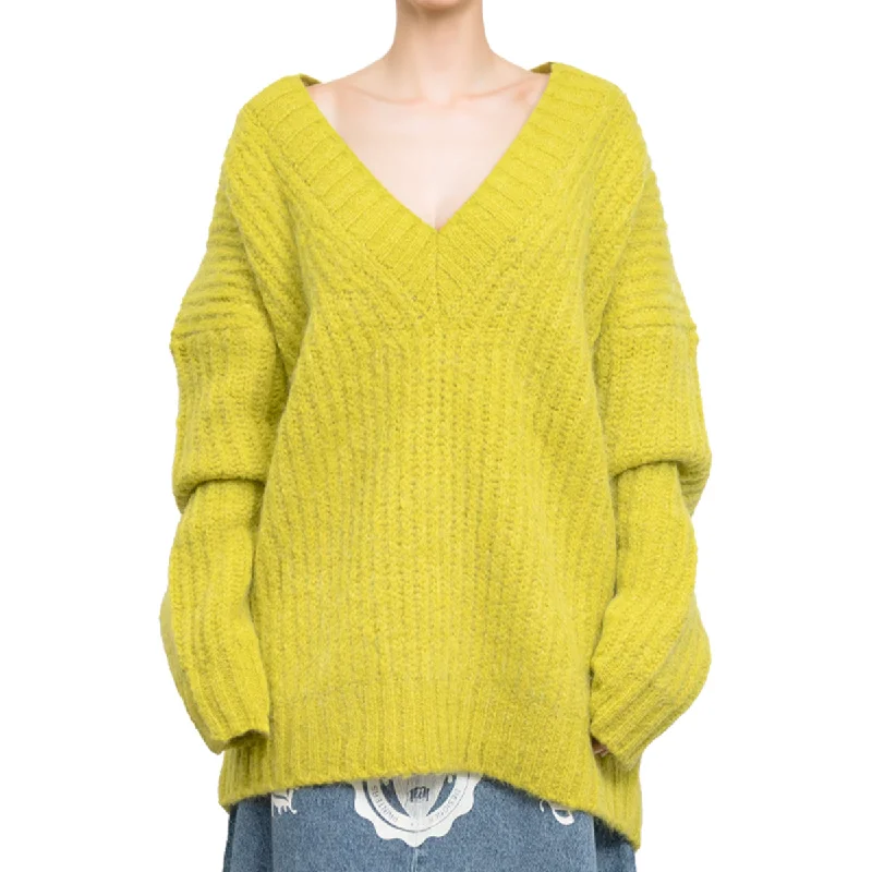 Blended wool v-neck sweater ""Warm Winter"" Yellow