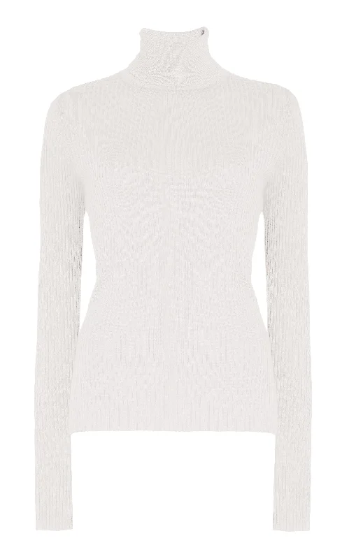 Peppe Knit Turtleneck in Ivory Cashmere Silk