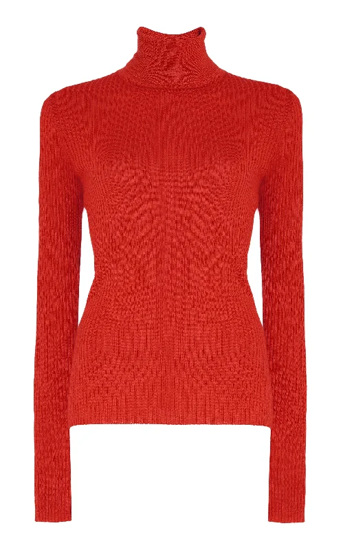 Peppe Knit Turtleneck in Red Topaz Cashmere Silk