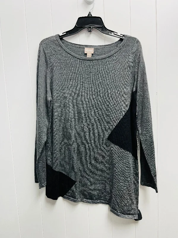 Sweater By Chicos In Black & Grey, Size: L