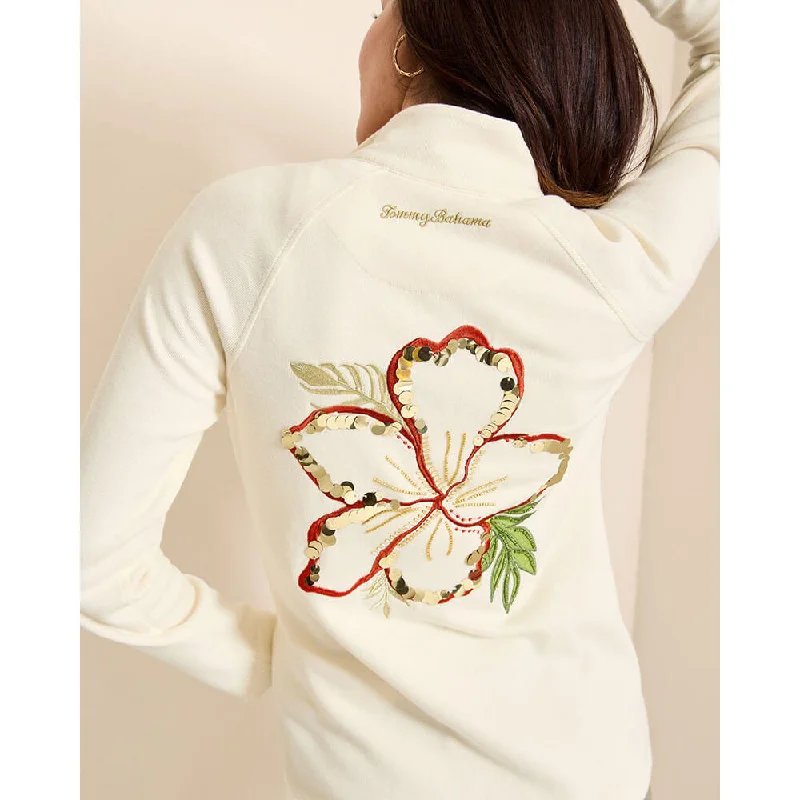 Tommy Bahama Women's Aruba Sunset Blooms Embroidered Full Zip Sweatshirt - Coconut