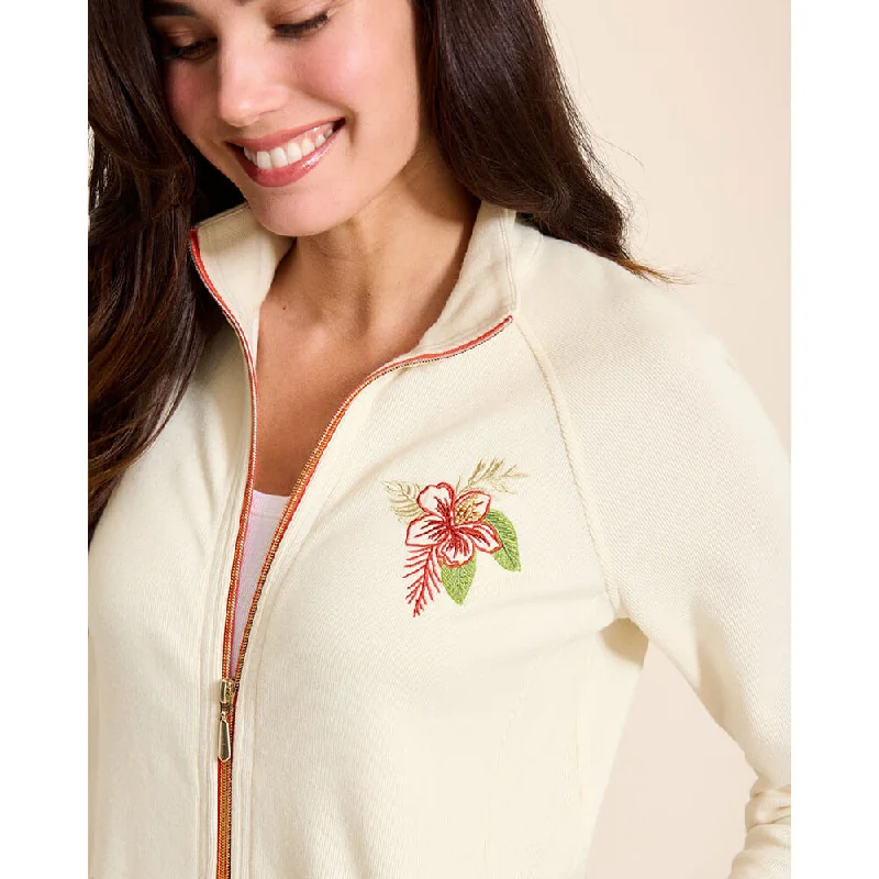 Tommy Bahama Women's Aruba Sunset Blooms Embroidered Full Zip Sweatshirt - Coconut