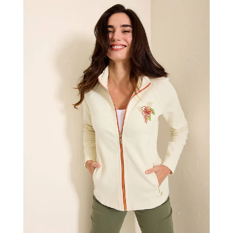 Tommy Bahama Women's Aruba Sunset Blooms Embroidered Full Zip Sweatshirt - Coconut