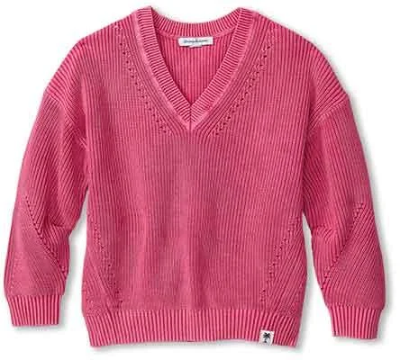 Tommy Bahama Women's Indigo Palms Salt Wash Cotton V-Neck Sweater - Magenta Haze