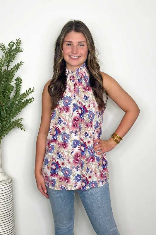 Ivory Floral Print Sleeveless Top