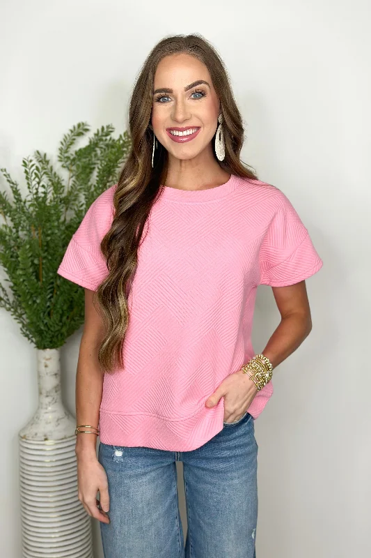 Pink Short Sleeve Textured Top