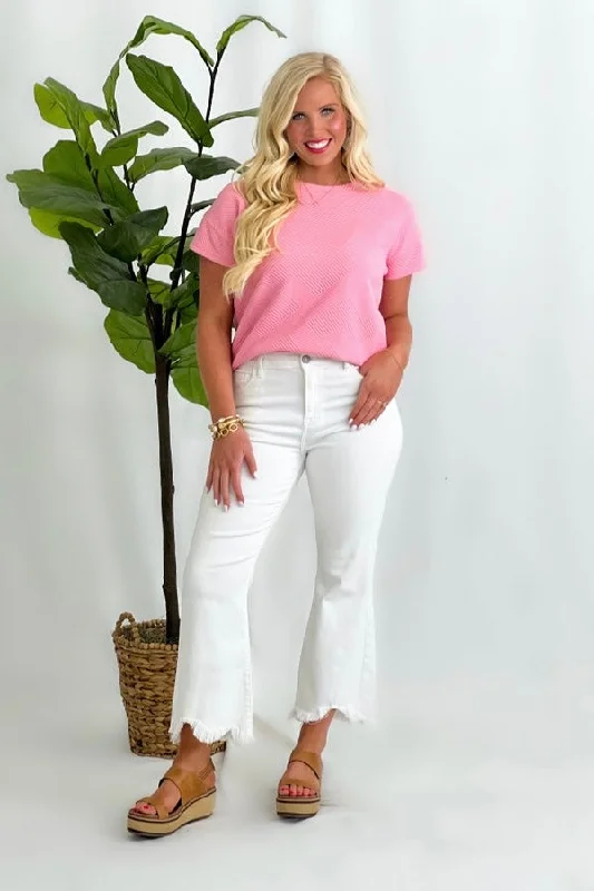 Pink Short Sleeve Textured Top